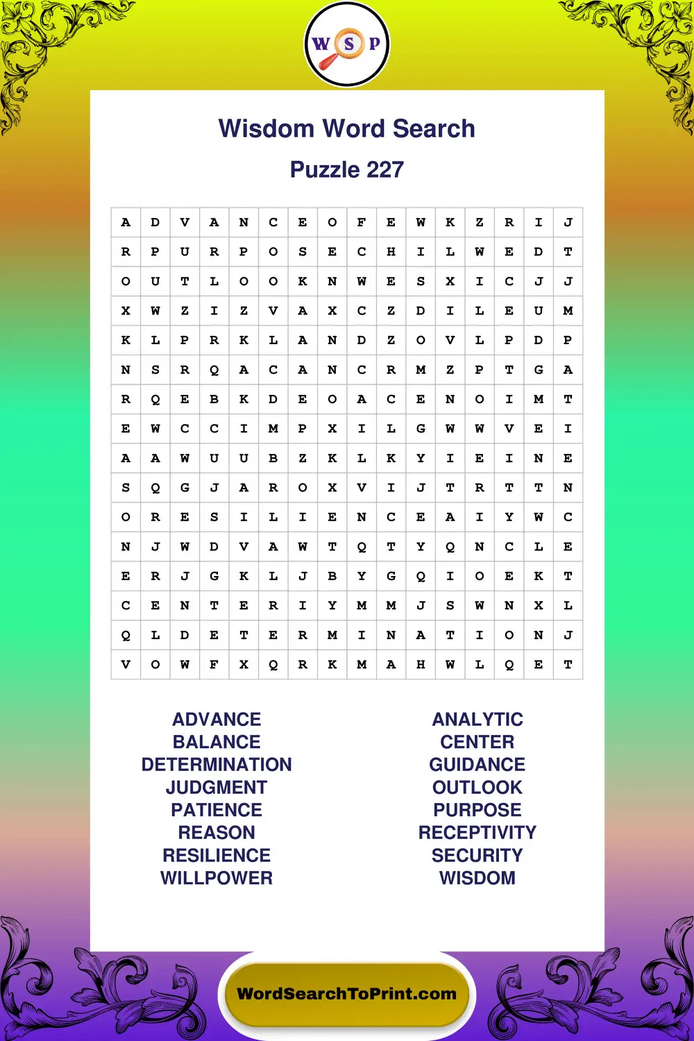 Wisdom Word Search Puzzle 227