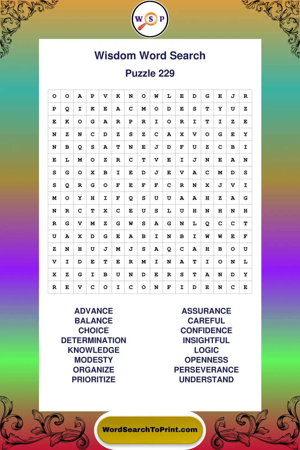 Wisdom Word Search Puzzle 229