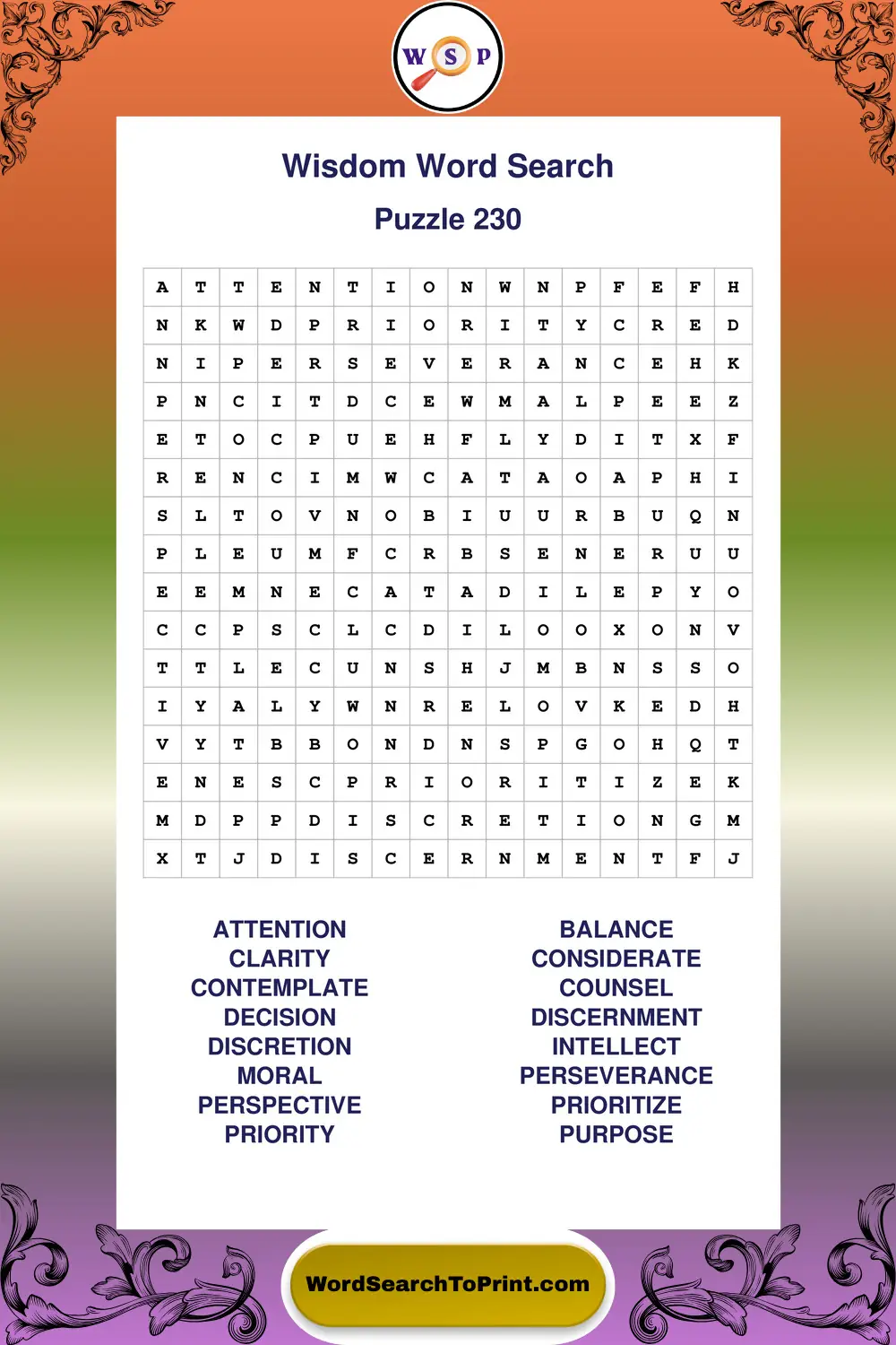 Wisdom Word Search Puzzle 230