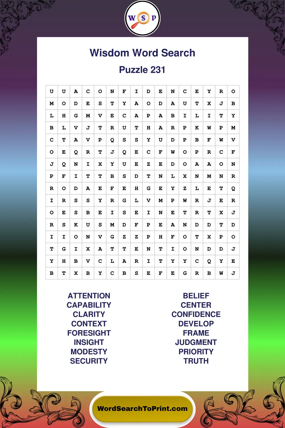 Wisdom Word Search Puzzle 231