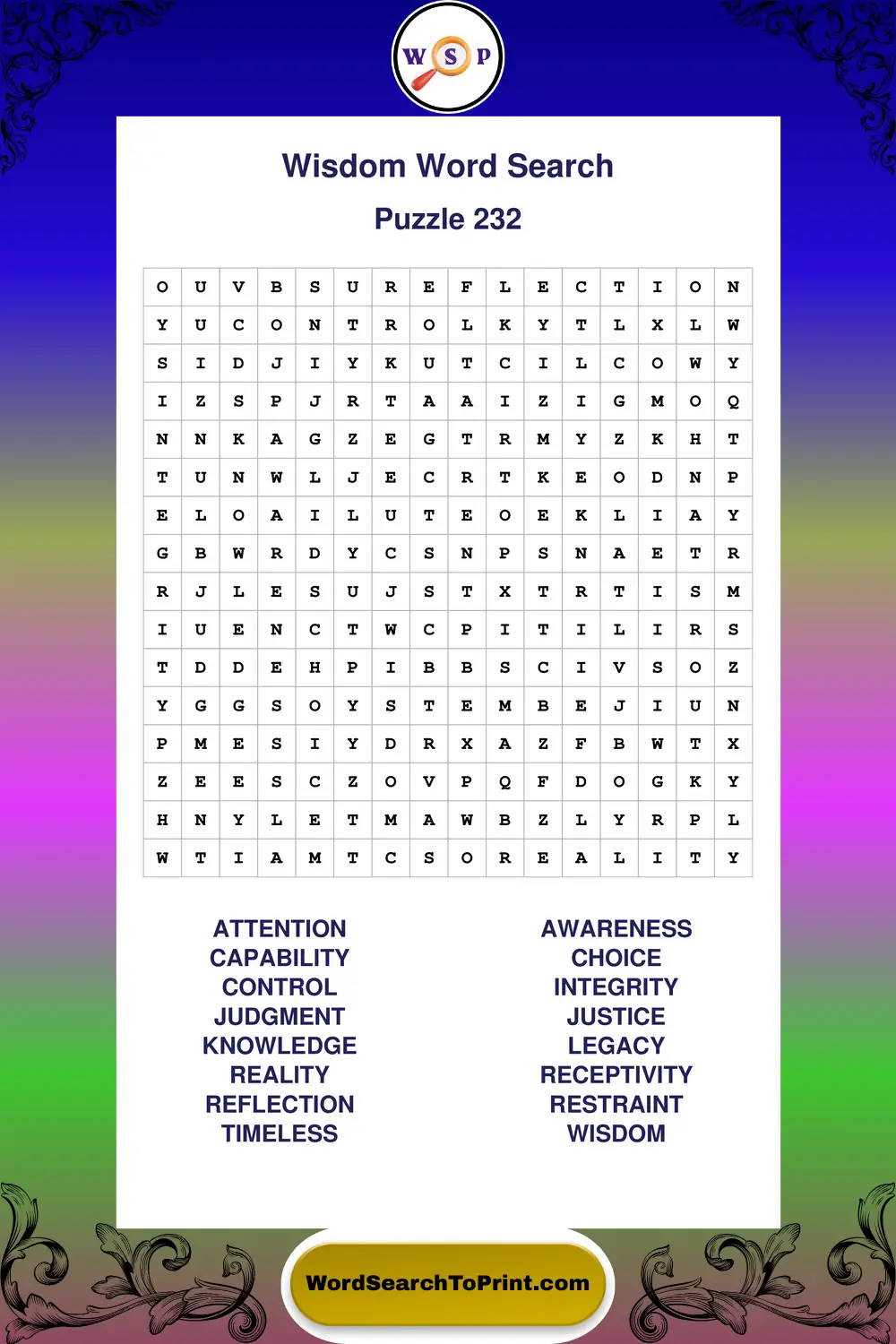 Wisdom Word Search Puzzle 232
