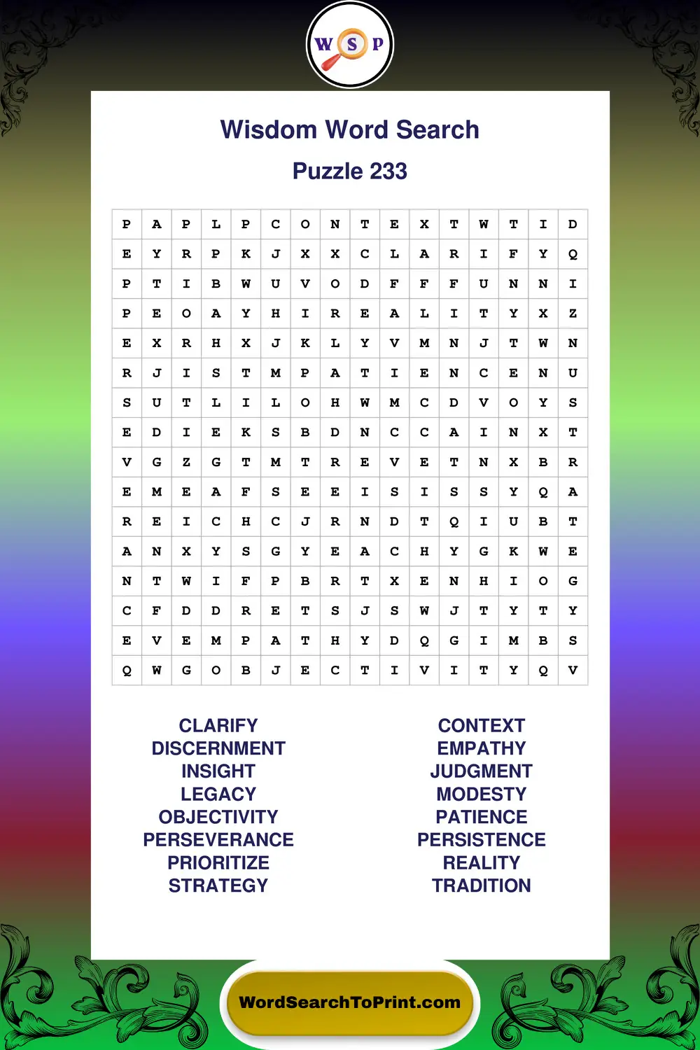 Wisdom Word Search Puzzle 233
