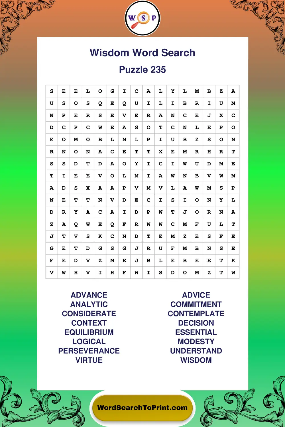 Wisdom Word Search Puzzle 235