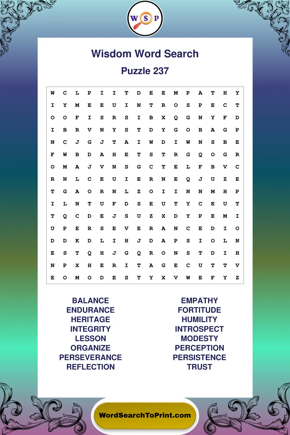 Wisdom Word Search Puzzle 237