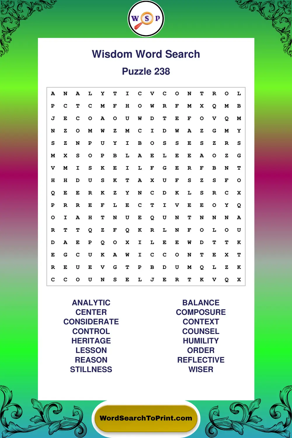 Wisdom Word Search Puzzle 238