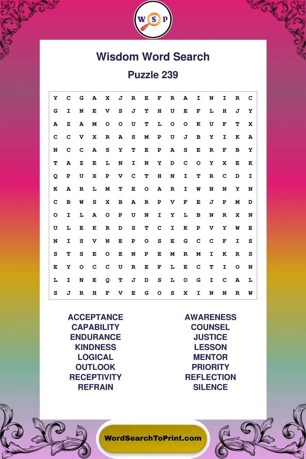 Wisdom Word Search Puzzle 239