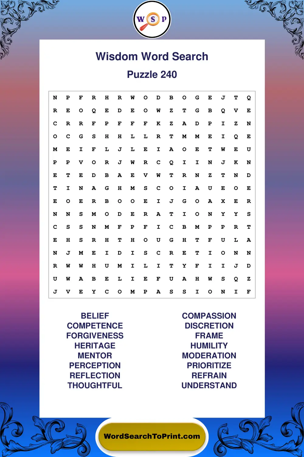 Wisdom Word Search Puzzle 240