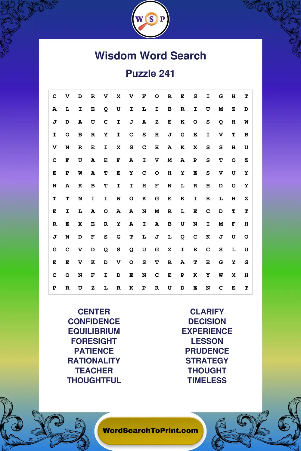 Wisdom Word Search Puzzle 241