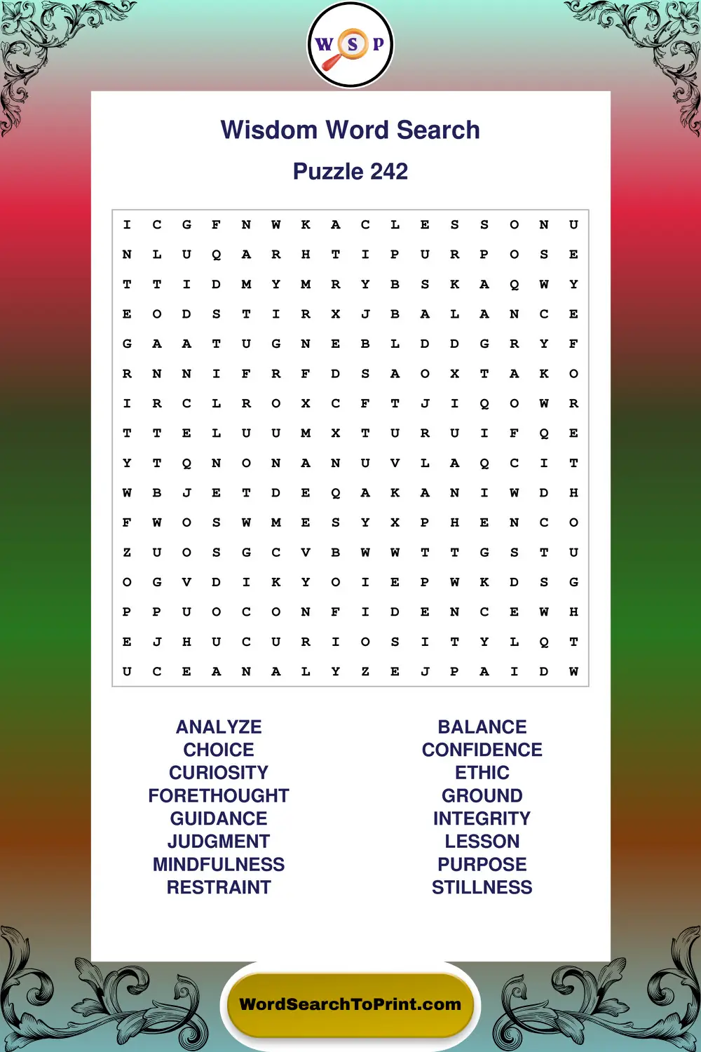Wisdom Word Search Puzzle 242