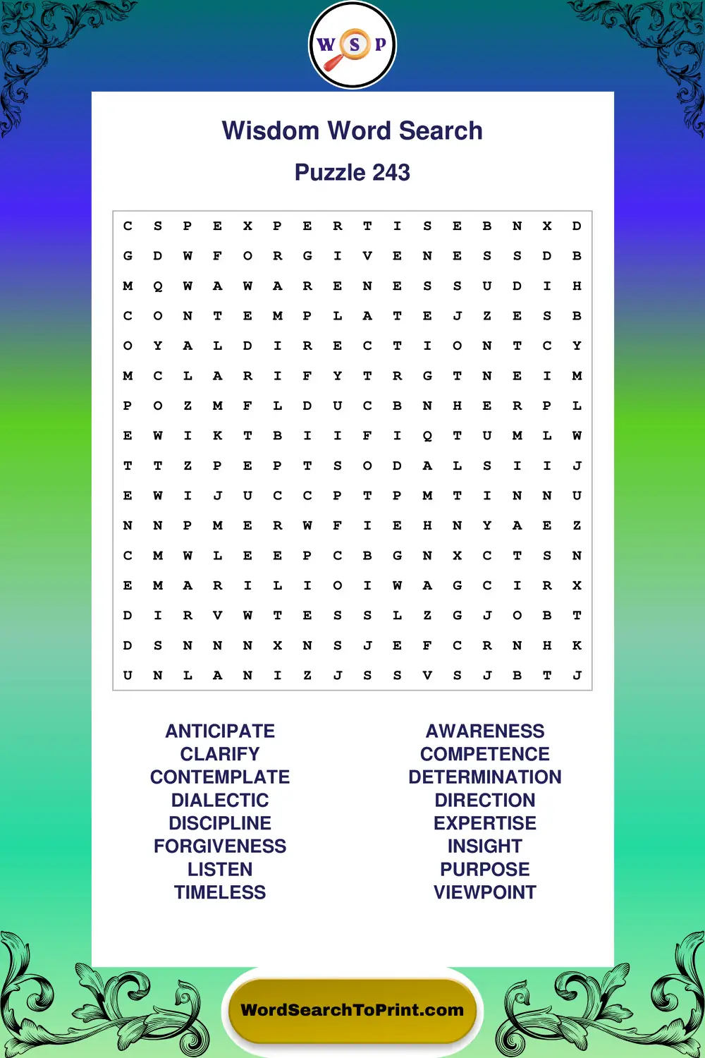 Wisdom Word Search Puzzle 243
