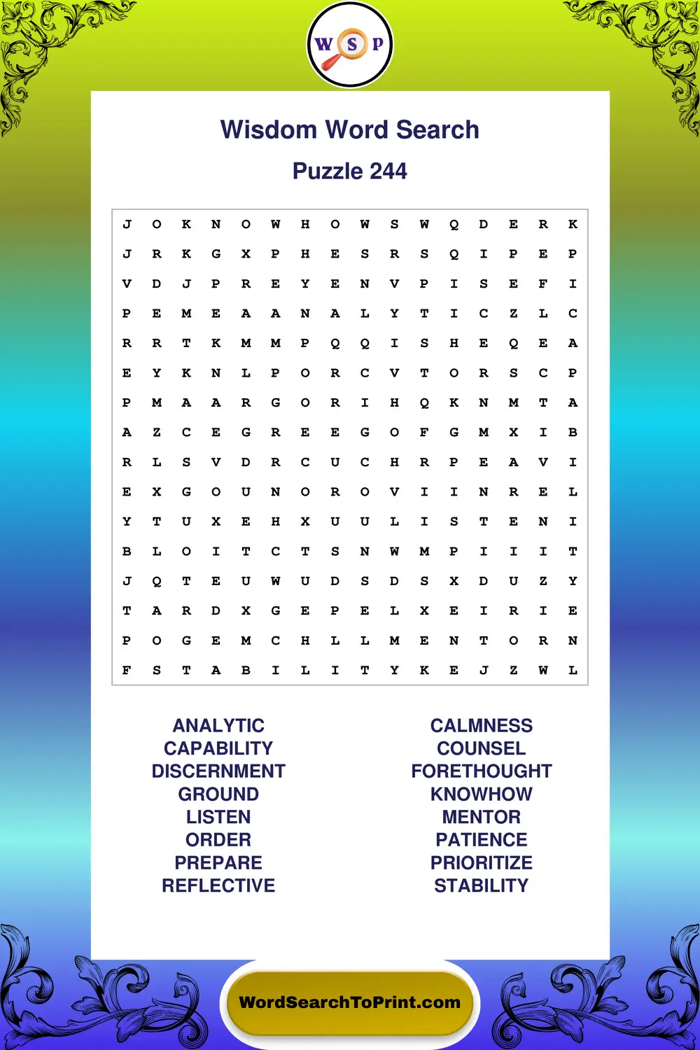 Wisdom Word Search Puzzle 244