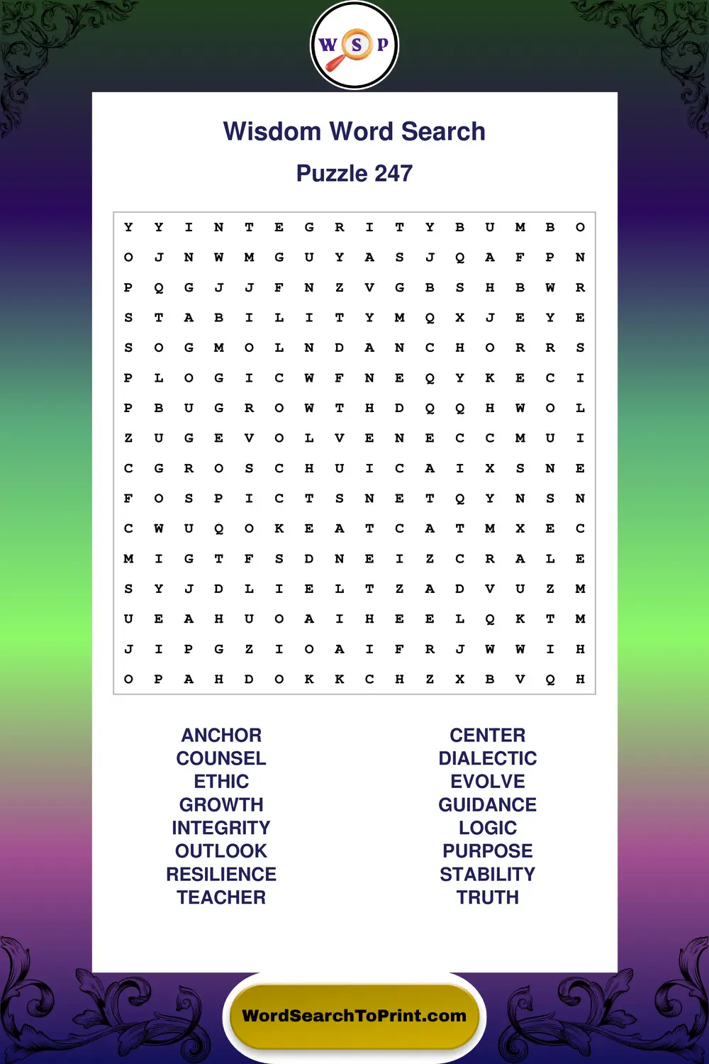 Wisdom Word Search Puzzle 247