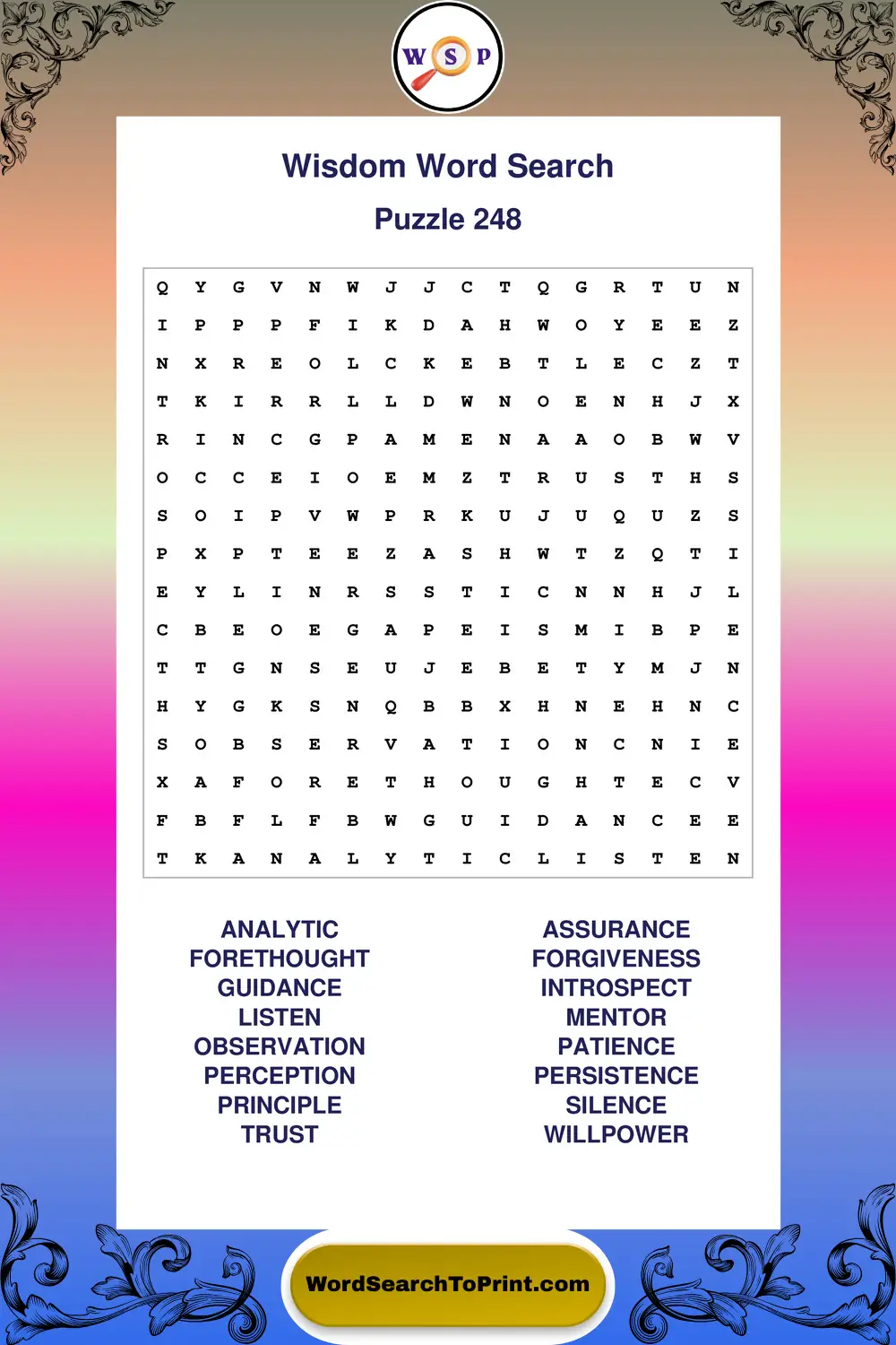 Wisdom Word Search Puzzle 248