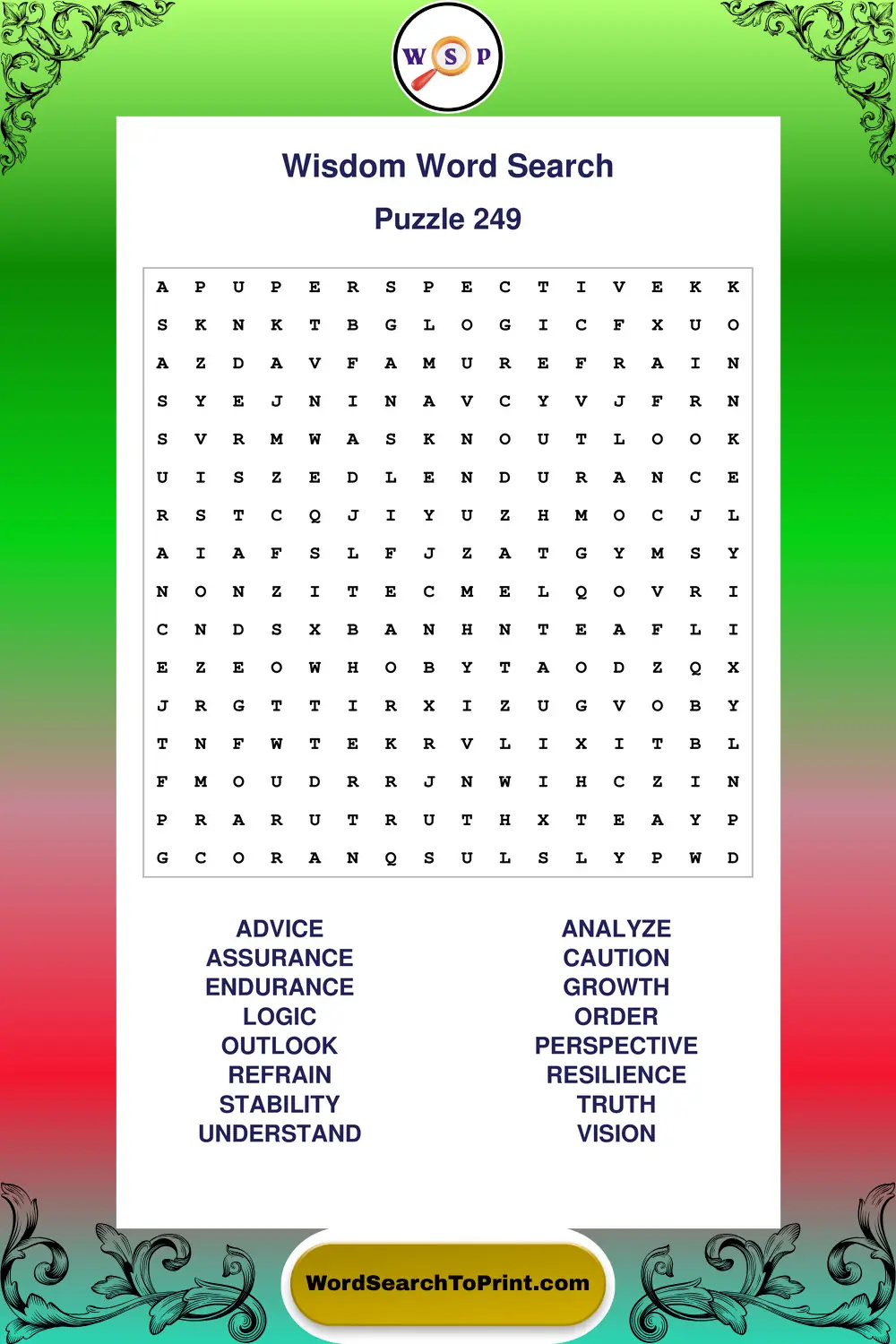 Wisdom Word Search Puzzle 249