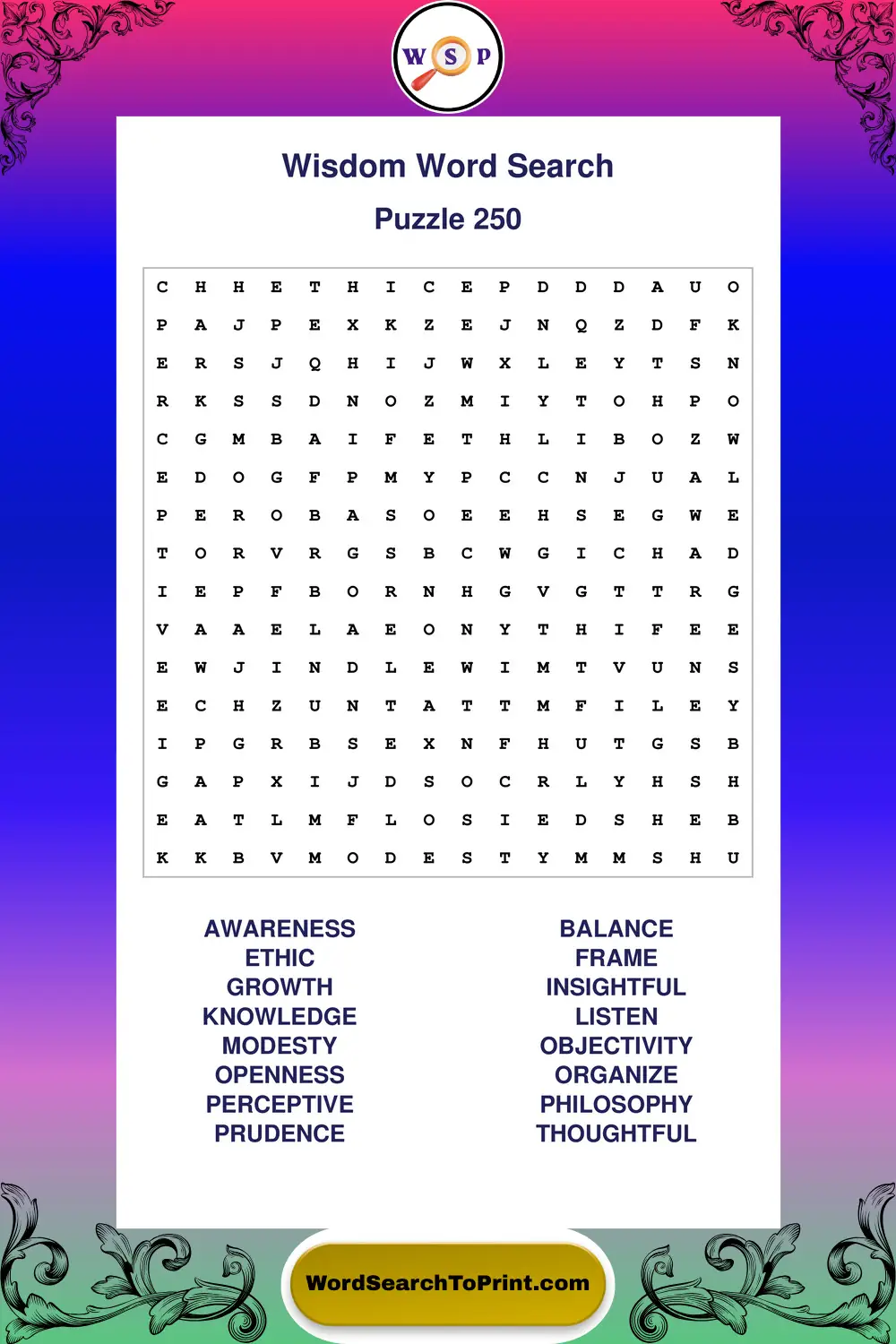 Wisdom Word Search Puzzle 250