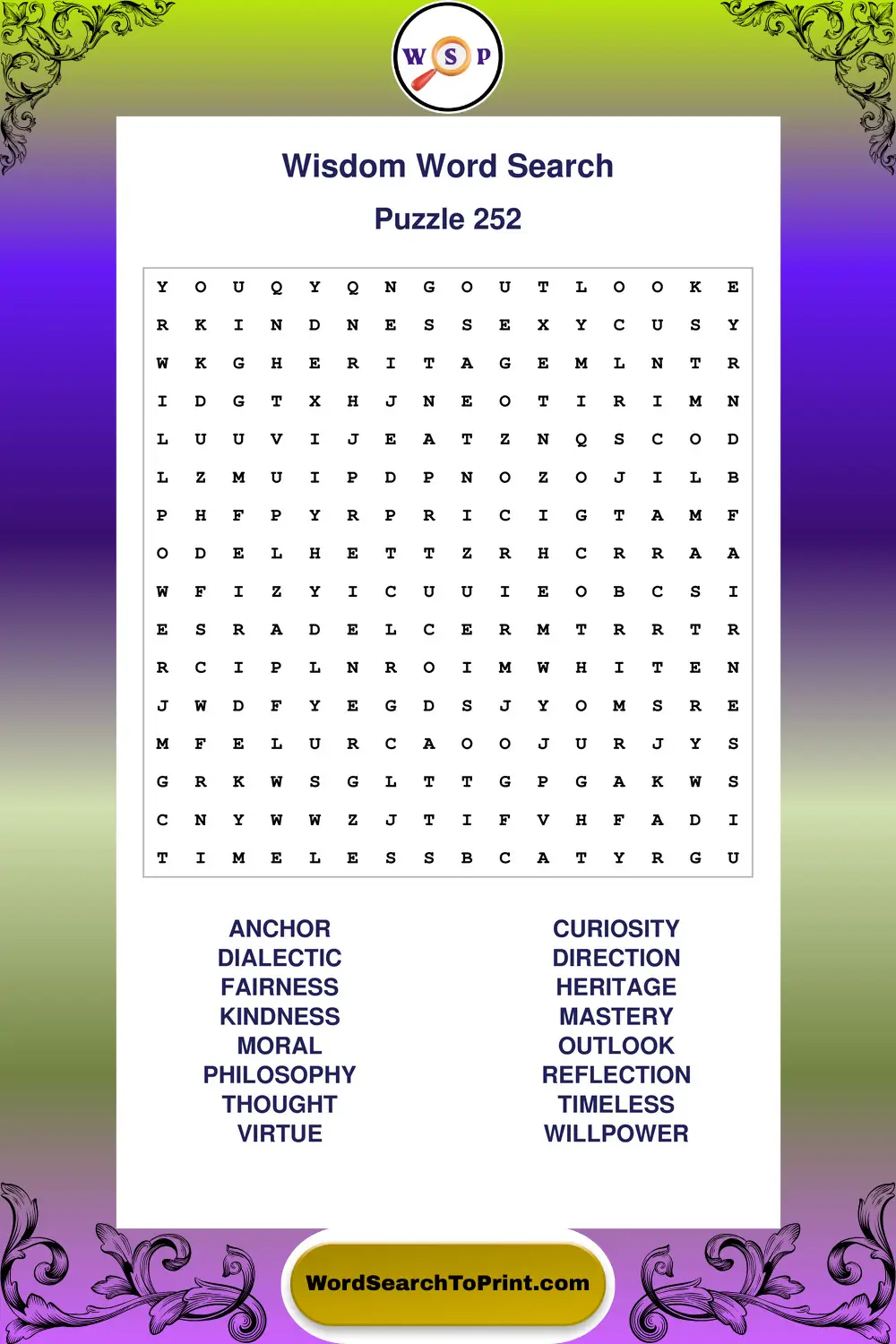 Wisdom Word Search Puzzle 252