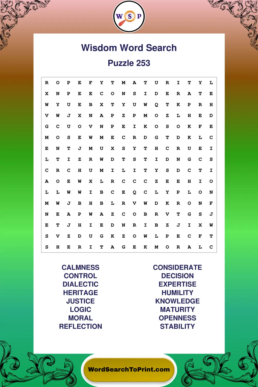 Wisdom Word Search Puzzle 253
