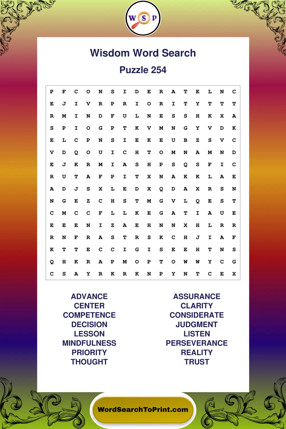 Wisdom Word Search Puzzle 254