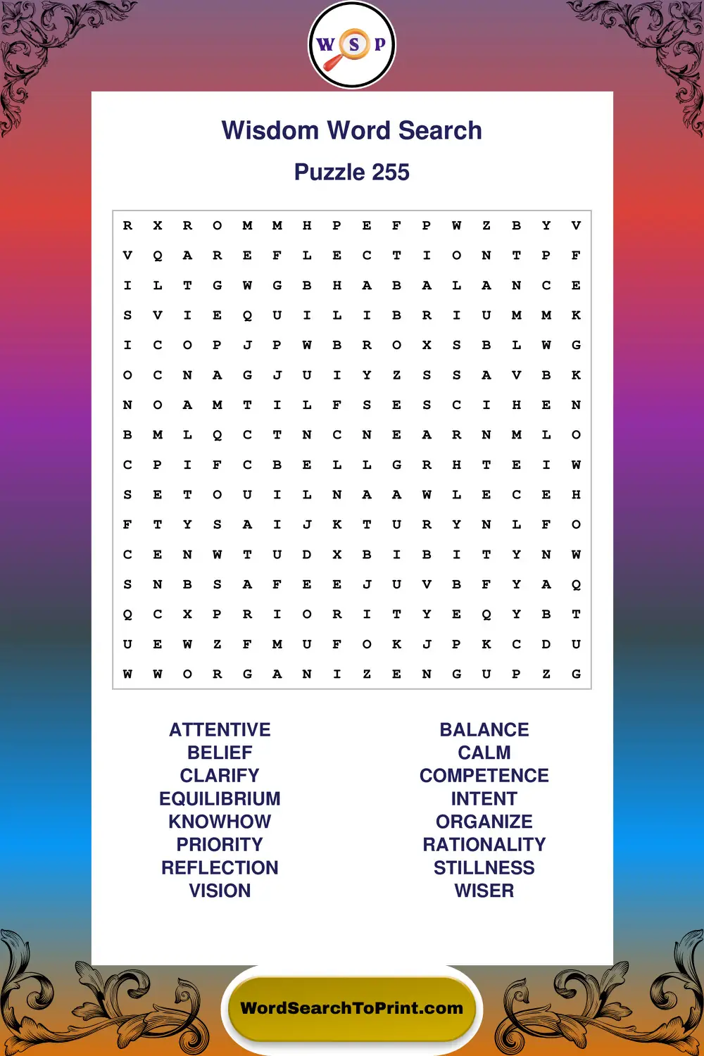 Wisdom Word Search Puzzle 255
