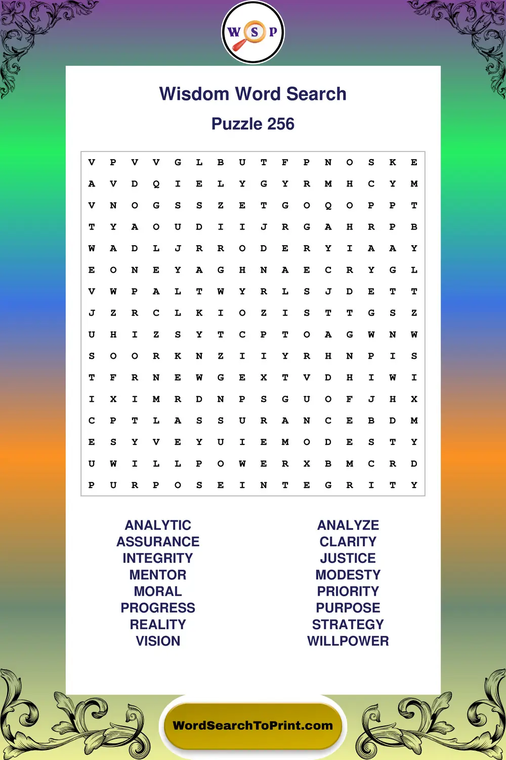 Wisdom Word Search Puzzle 256