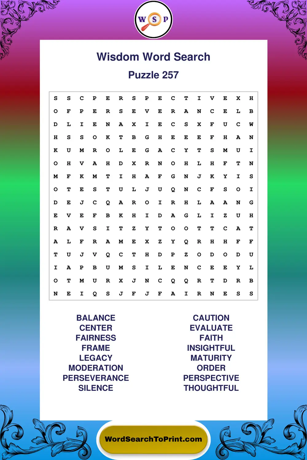 Wisdom Word Search Puzzle 257