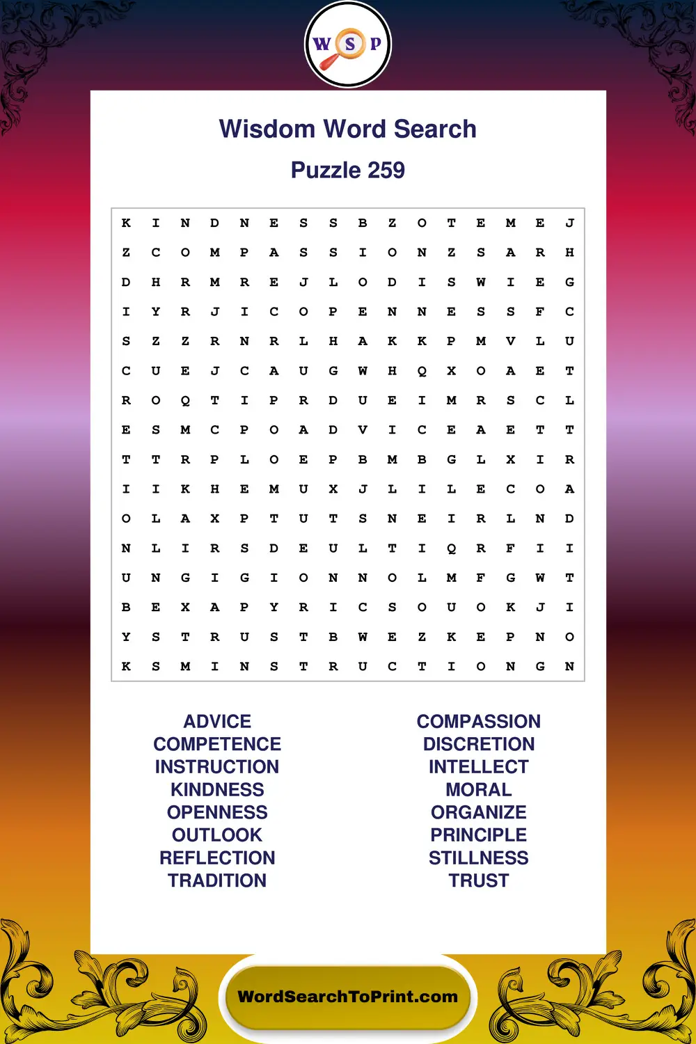 Wisdom Word Search Puzzle 259