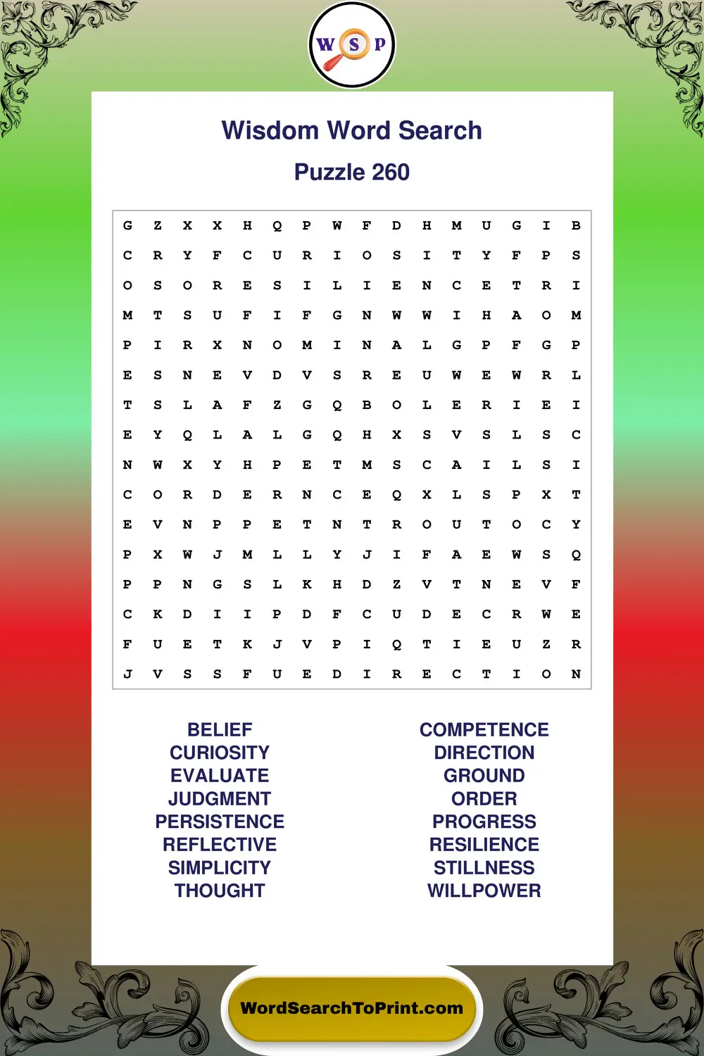Wisdom Word Search Puzzle 260