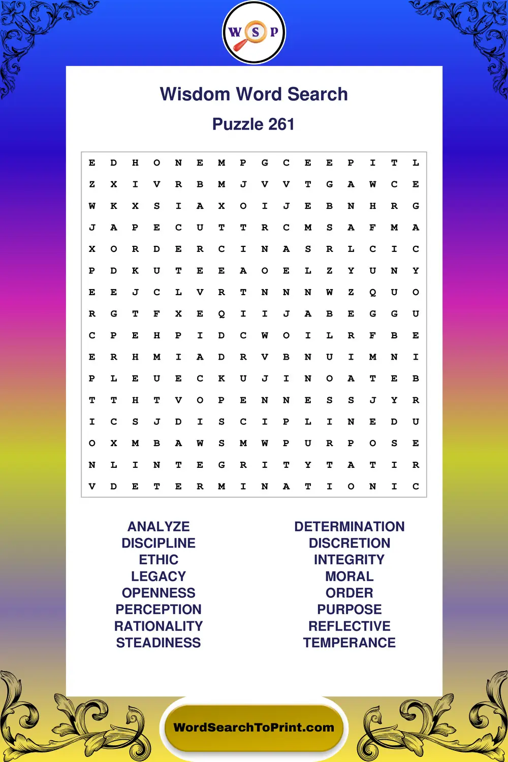 Wisdom Word Search Puzzle 261