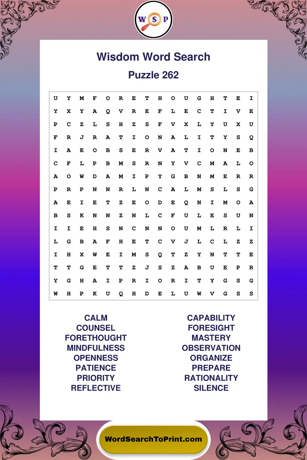 Wisdom Word Search Puzzle 262