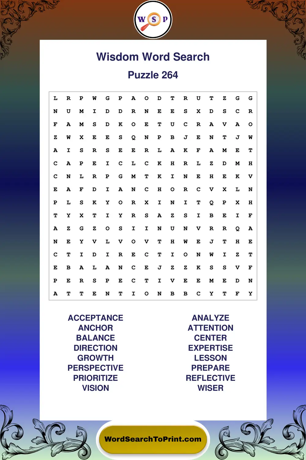Wisdom Word Search Puzzle 264