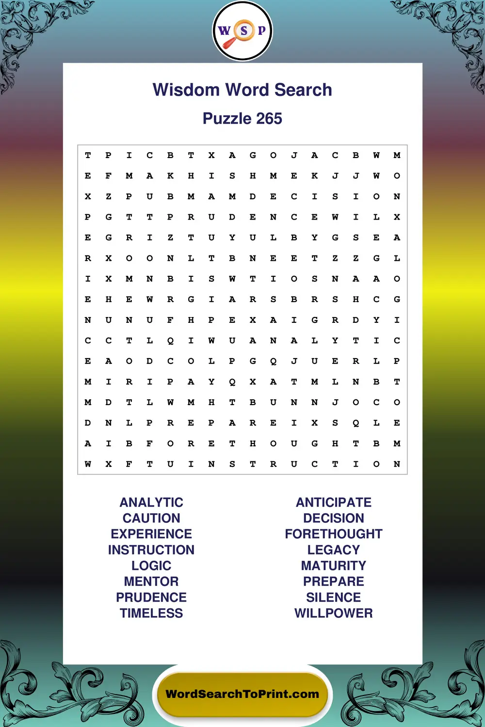 Wisdom Word Search Puzzle 265