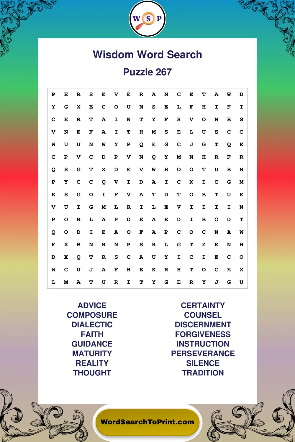 Wisdom Word Search Puzzle 267