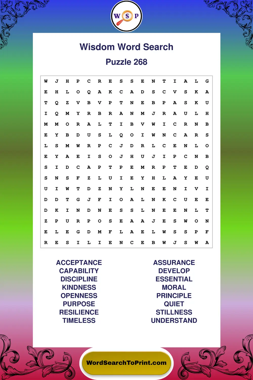 Wisdom Word Search Puzzle 268