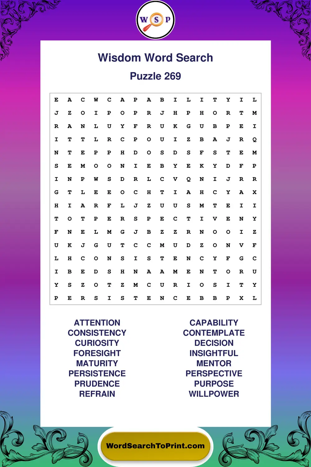 Wisdom Word Search Puzzle 269