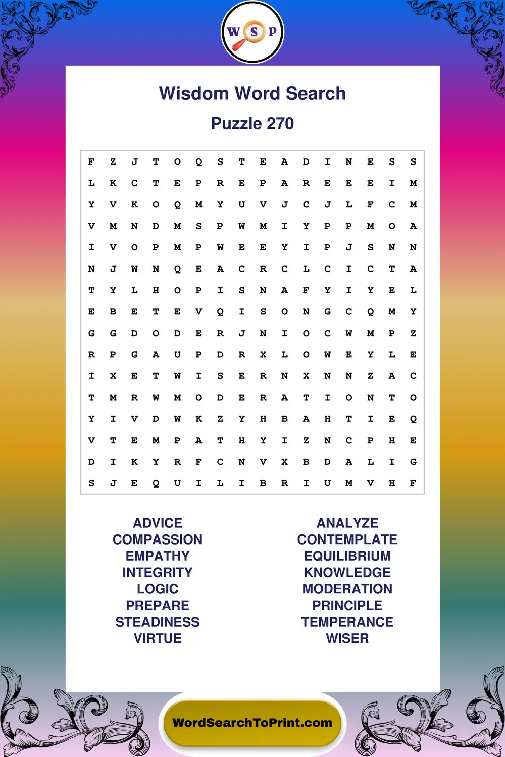 Wisdom Word Search Puzzle 270