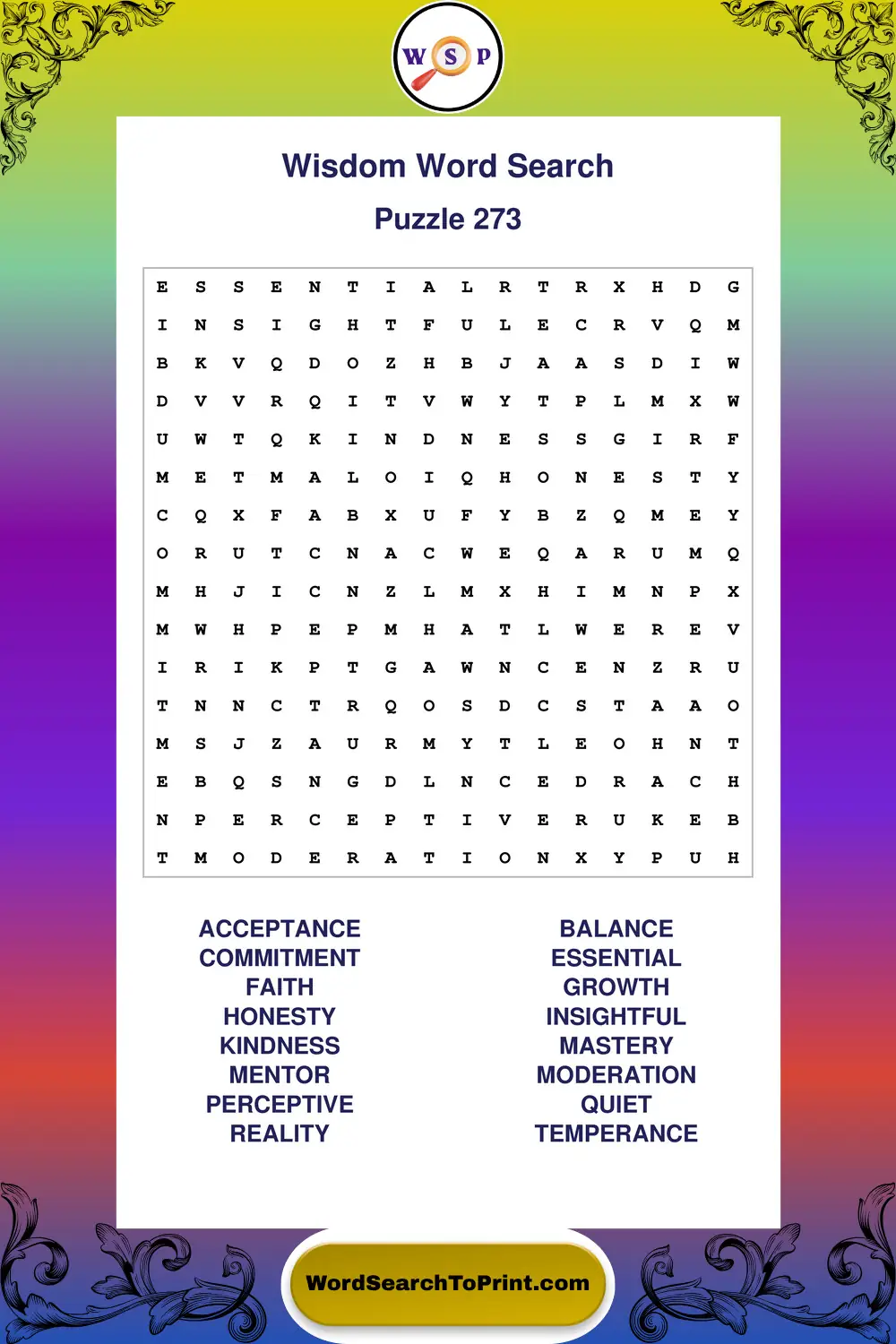 Wisdom Word Search Puzzle 273