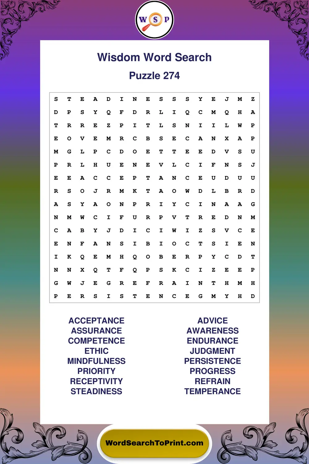 Wisdom Word Search Puzzle 274