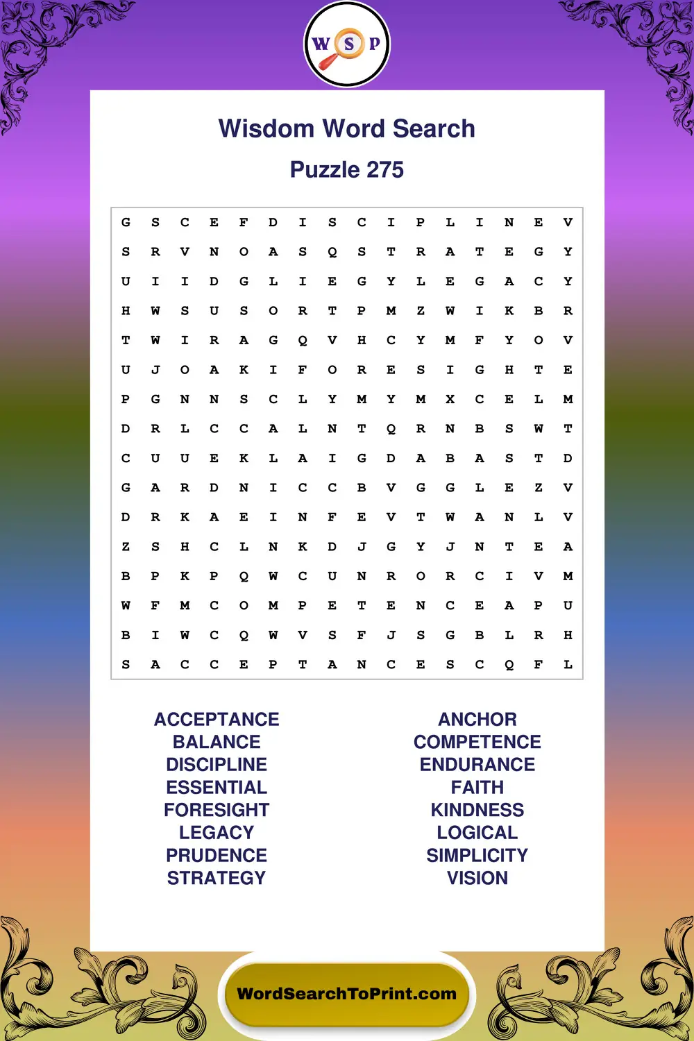 Wisdom Word Search Puzzle 275