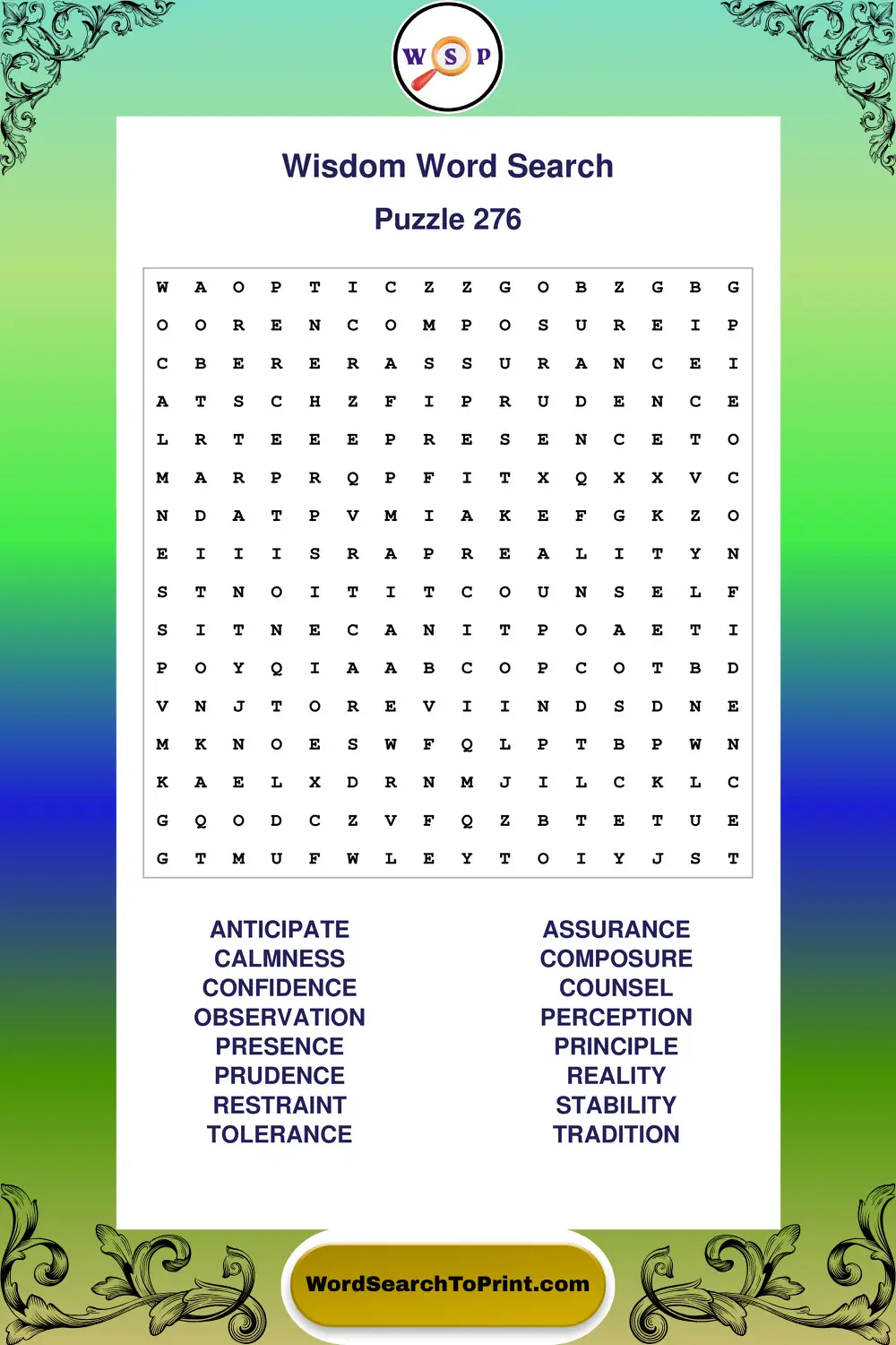 Wisdom Word Search Puzzle 276