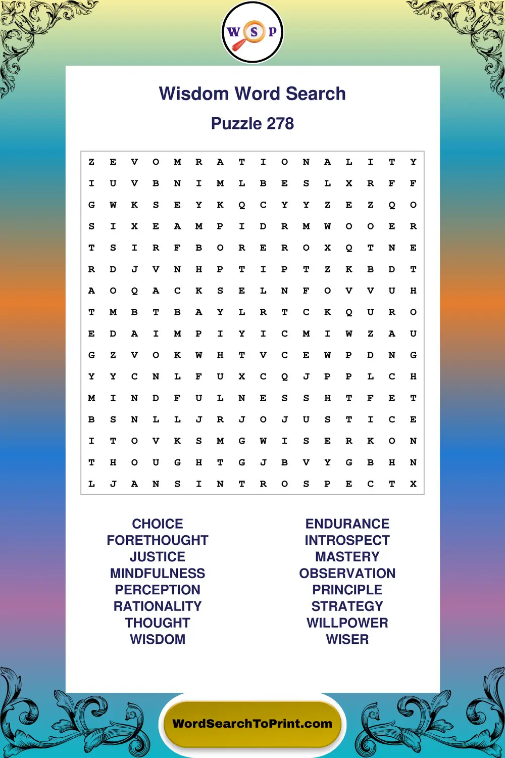 Wisdom Word Search Puzzle 278