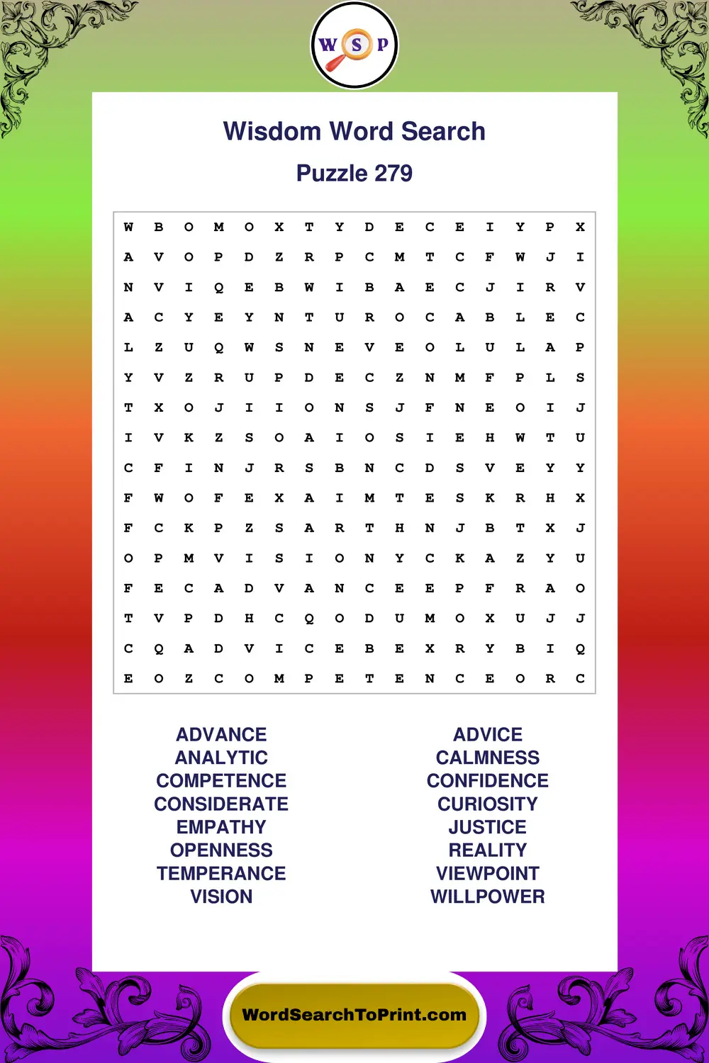 Wisdom Word Search Puzzle 279