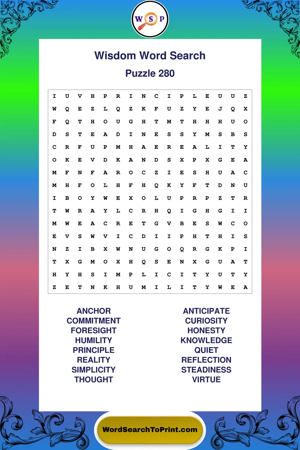 Wisdom Word Search Puzzle 280