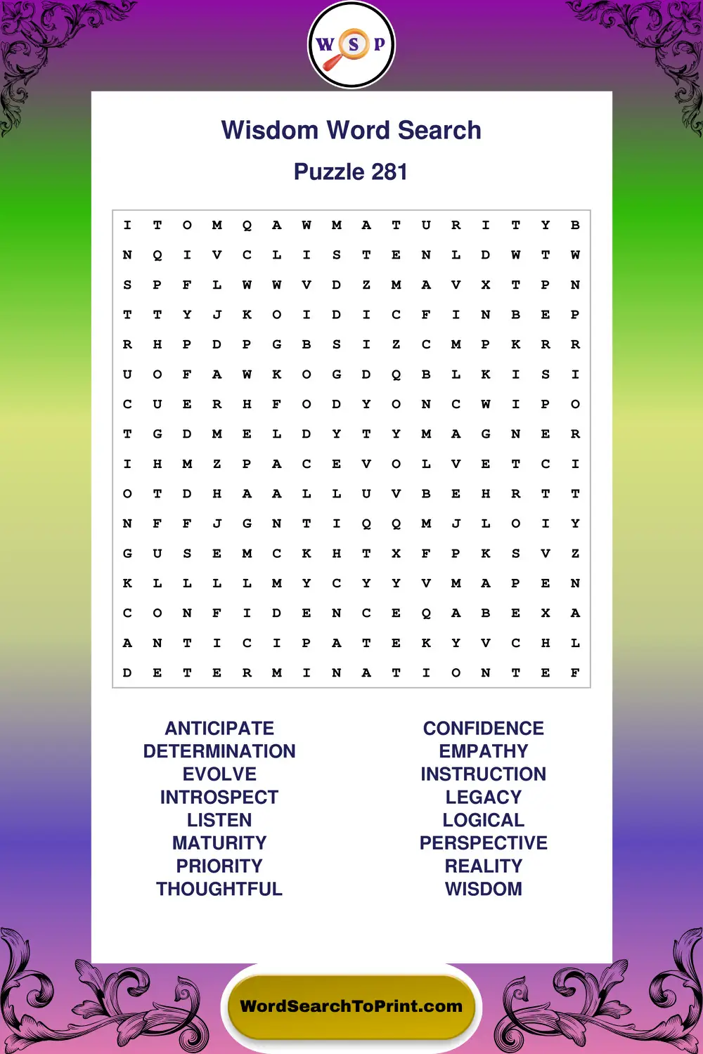 Wisdom Word Search Puzzle 281