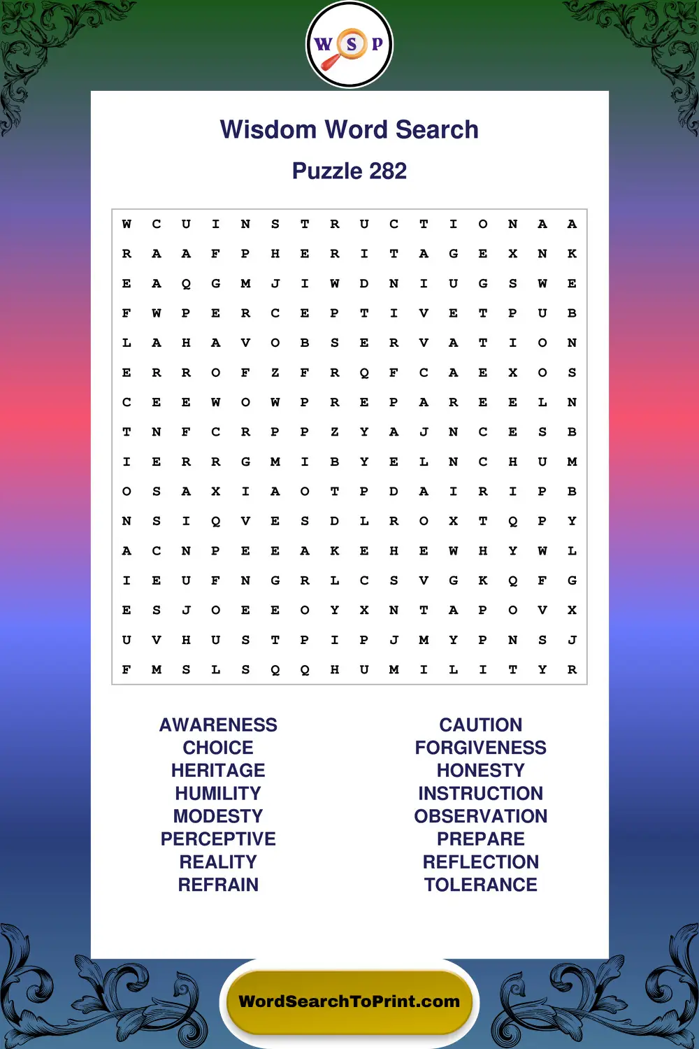 Wisdom Word Search Puzzle 282