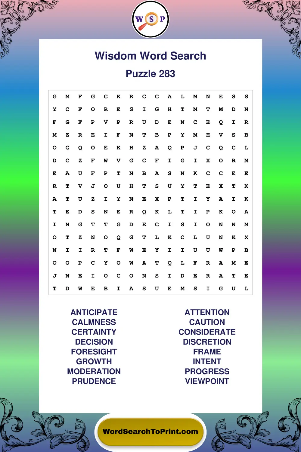 Wisdom Word Search Puzzle 283