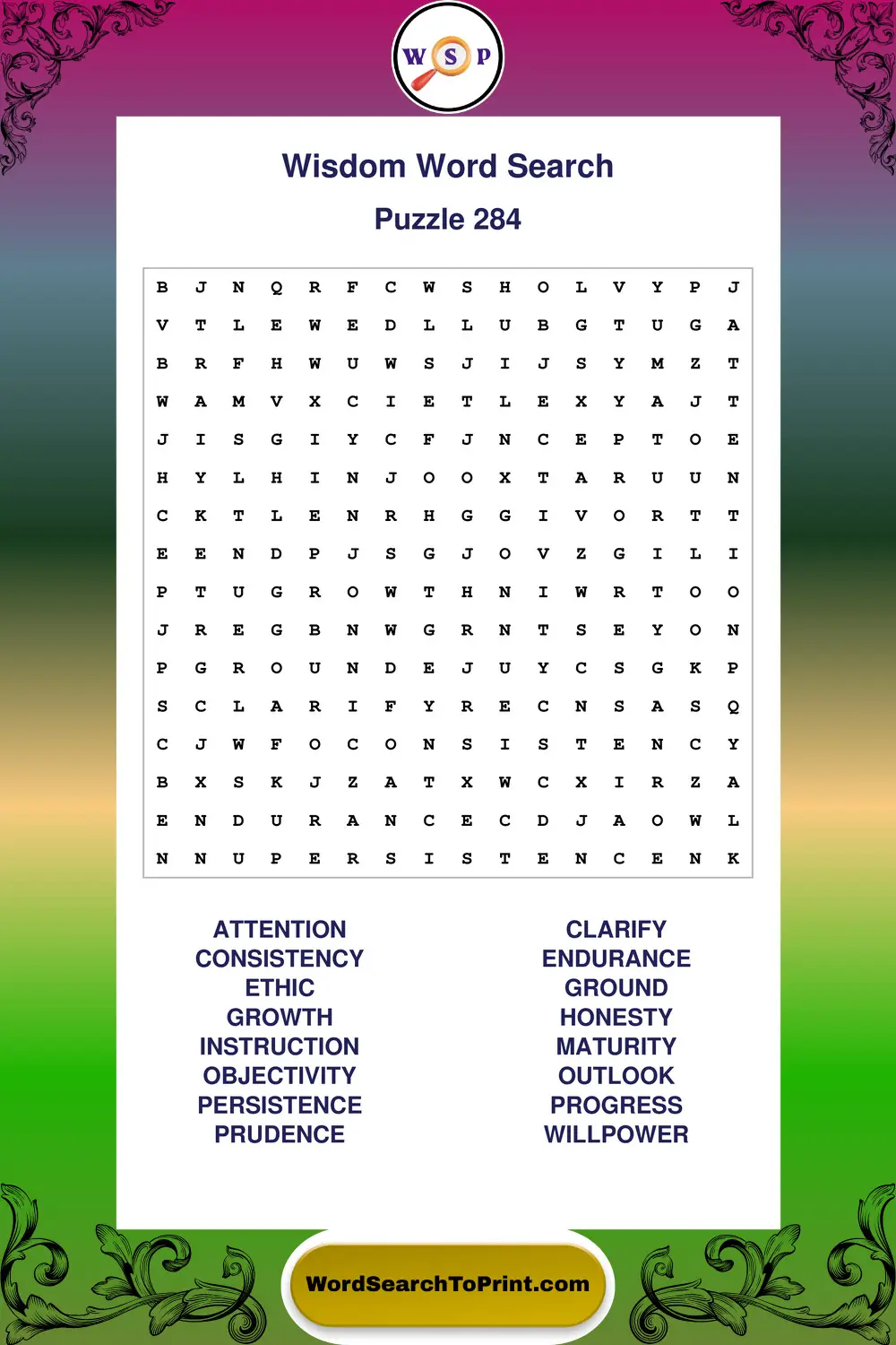 Wisdom Word Search Puzzle 284
