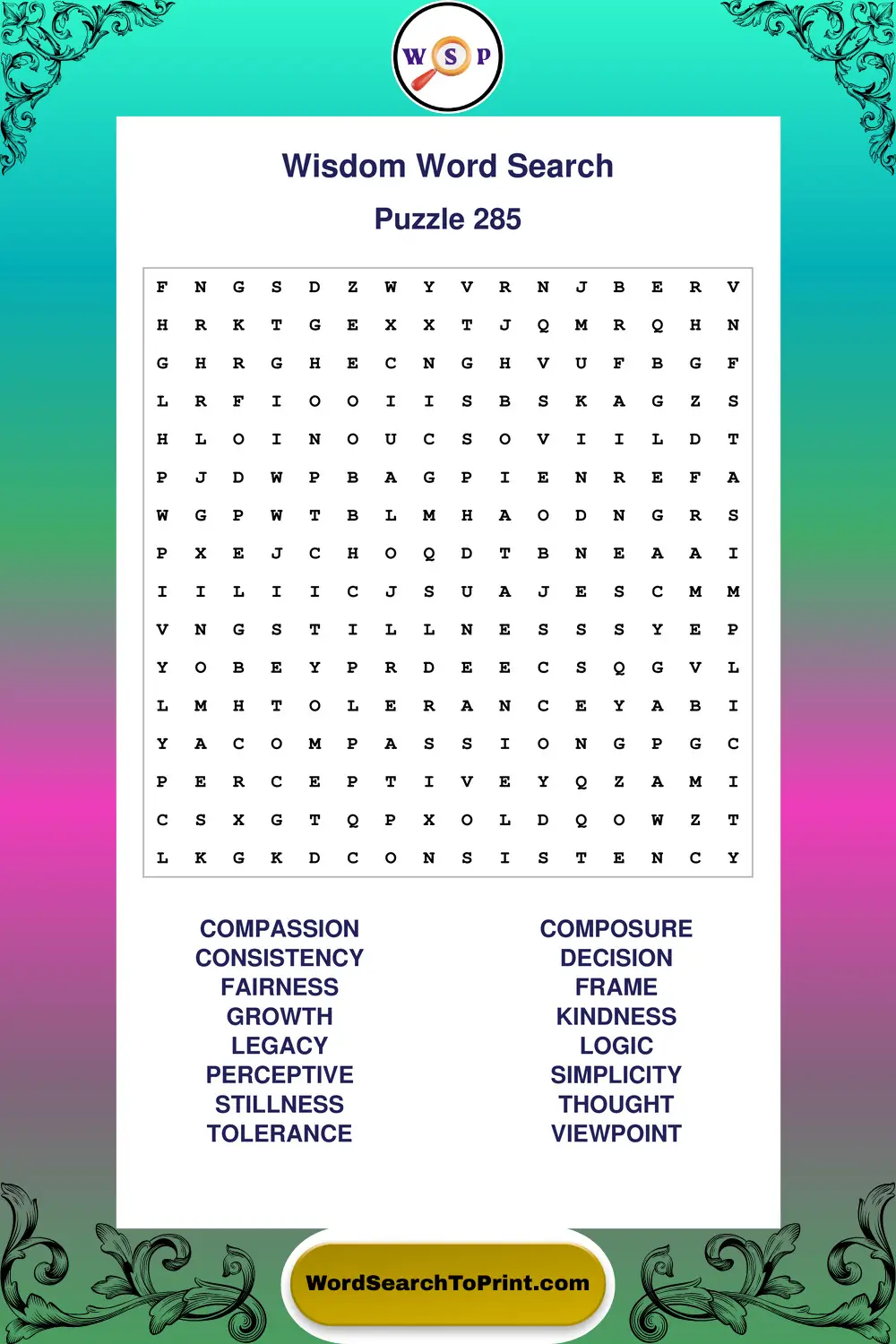 Wisdom Word Search Puzzle 285