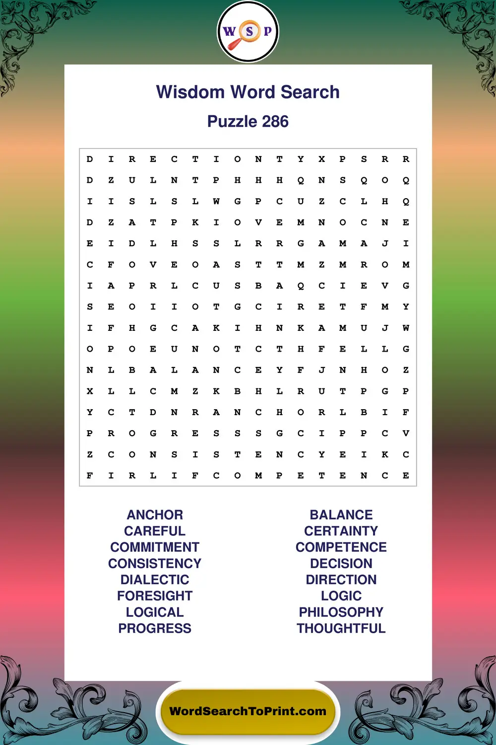 Wisdom Word Search Puzzle 286