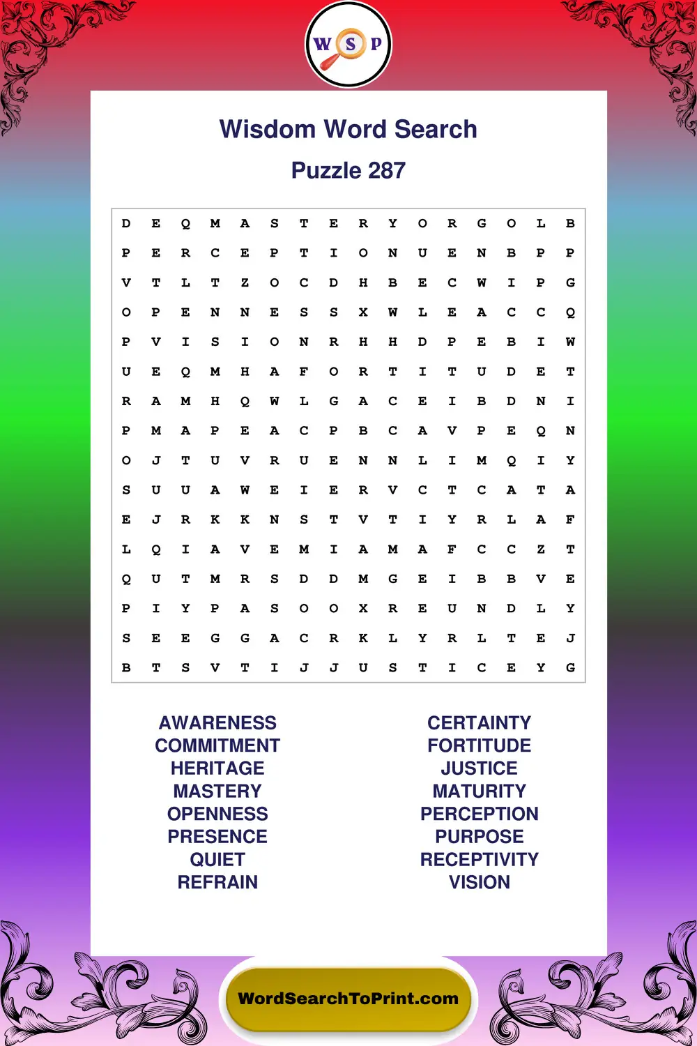 Wisdom Word Search Puzzle 287