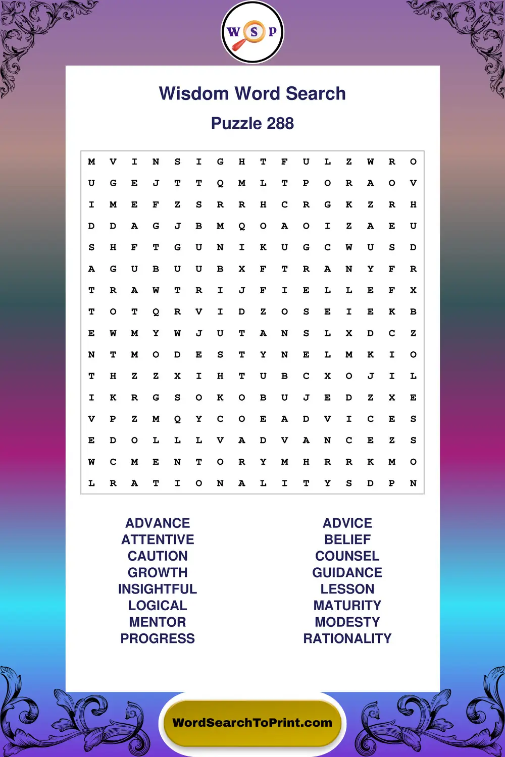Wisdom Word Search Puzzle 288